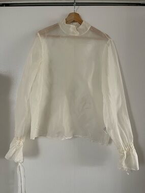& Other Stories Ivory Sheer Mock-Neck Long Sleeve Blouse